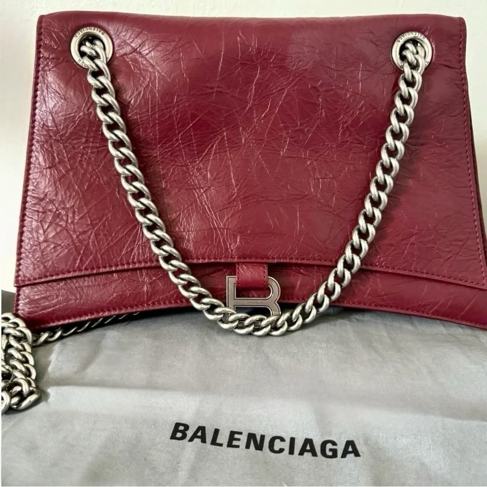 BALENCIAGA Crush Leather Medium  Chain Shoulder Handbag Tote Crossbody Purse New